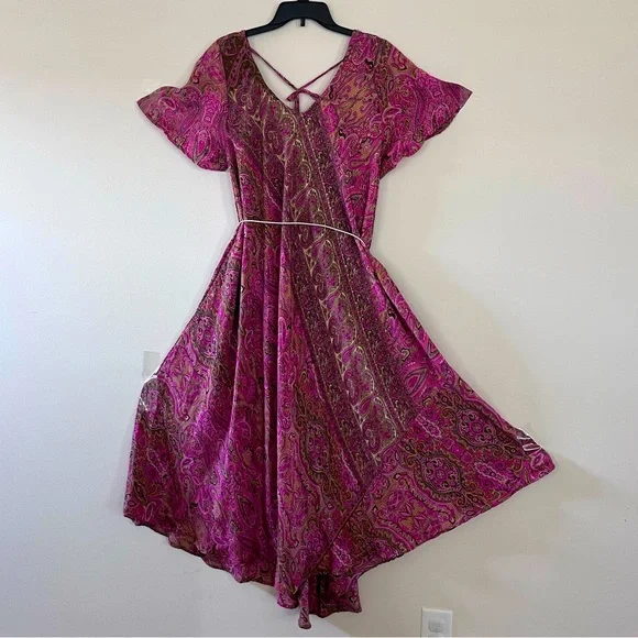 Bohemian flared paisley pink maxi dress one size 100% Viscose - Picture 3 of 17